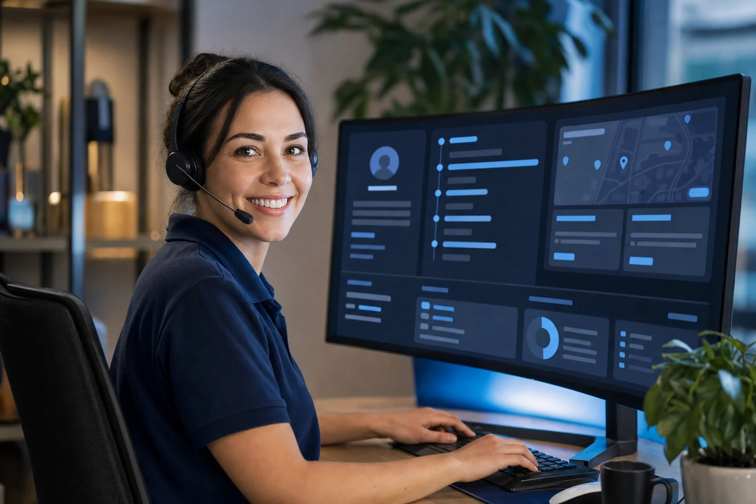 Office coordinator viewing a full customer history on one screen