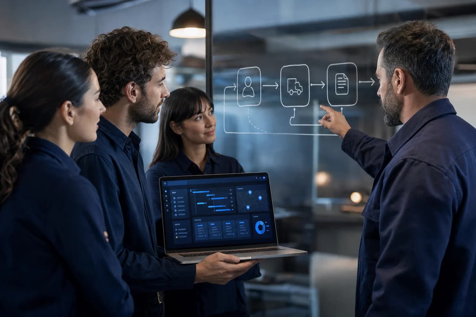 Software team mapping a trade business workflow into a custom app