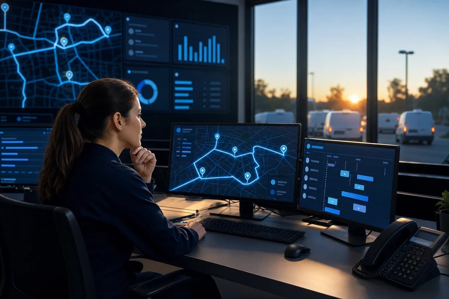 Dispatcher routing technicians on a live map and schedule board