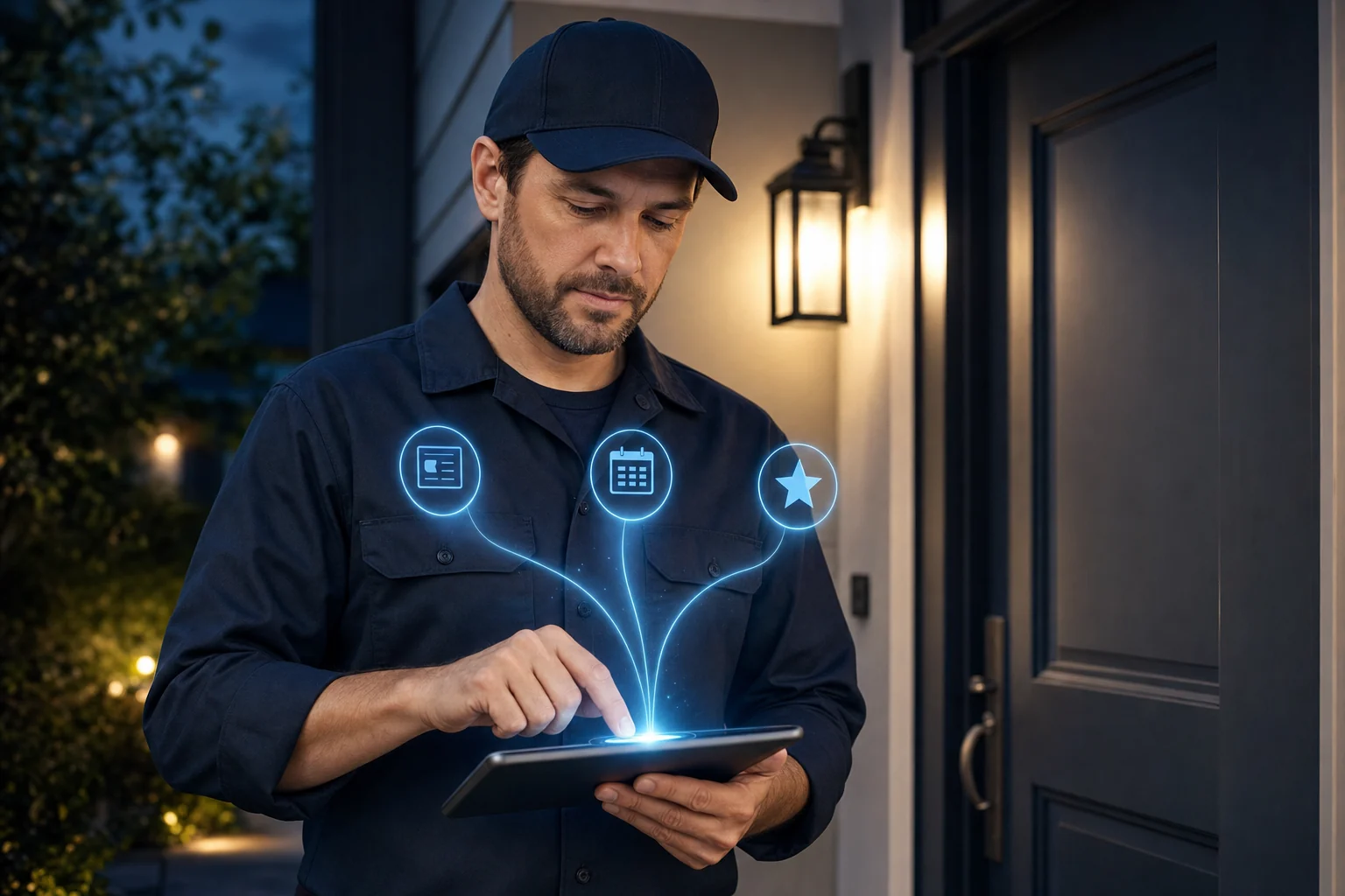 Technician completing a job that automatically triggers invoicing and follow-up